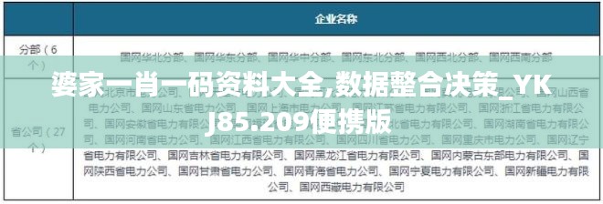 婆家一肖一码资料大全,数据整合决策_YKJ85.209便携版