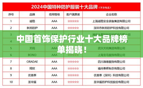 中国首饰保护行业十大品牌榜单揭晓！
