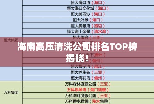 海南高压清洗公司排名TOP榜揭晓！