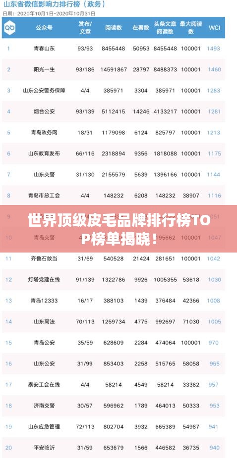 世界顶级皮毛品牌排行榜TOP榜单揭晓！