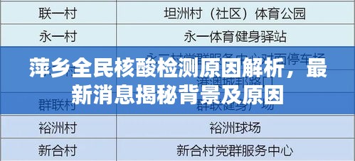 萍乡全民核酸检测原因解析，最新消息揭秘背景及原因