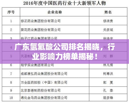 广东氢氟酸公司排名揭晓，行业影响力榜单揭秘！