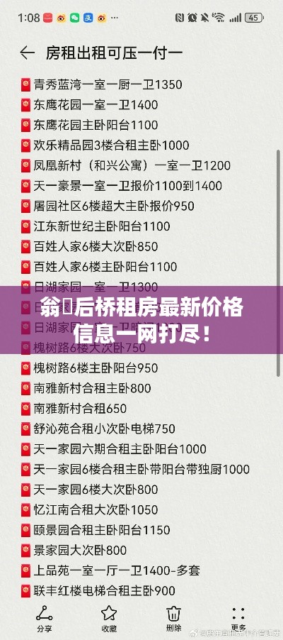 翁垟后桥租房最新价格信息一网打尽！