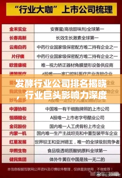发酵行业公司排名揭晓，行业巨头影响力深度解析