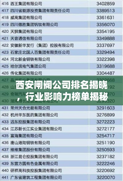 西安闸阀公司排名揭晓，行业影响力榜单揭秘