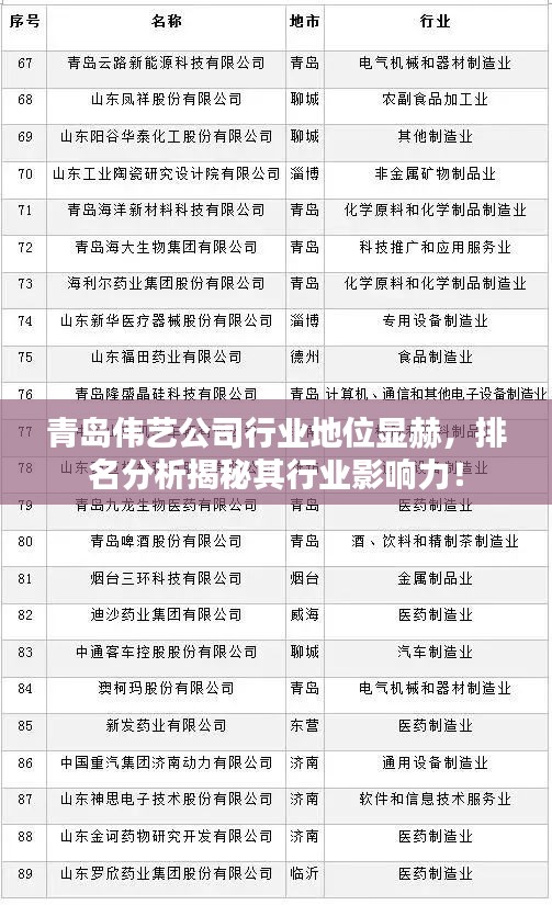 青岛伟艺公司行业地位显赫，排名分析揭秘其行业影响力！