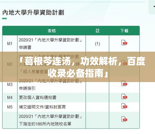 「葛根芩连汤，功效解析，百度收录必备指南」