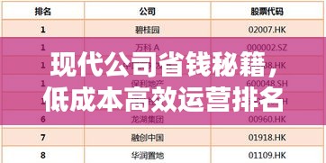 现代公司省钱秘籍，低成本高效运营排名榜单
