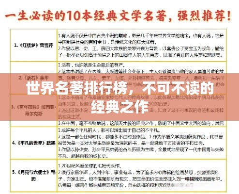 世界名著排行榜，不可不读的经典之作