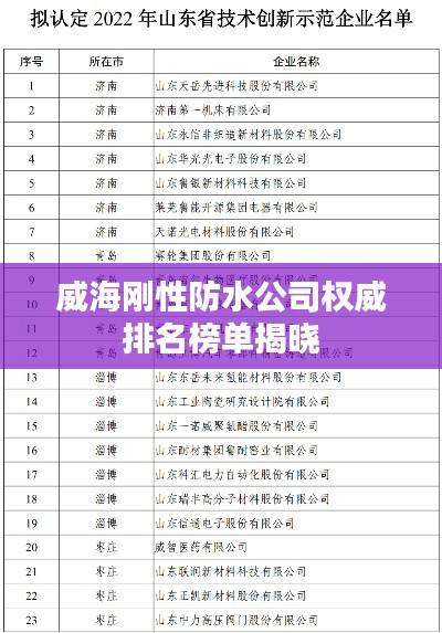 威海刚性防水公司权威排名榜单揭晓
