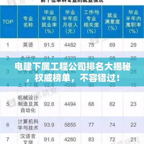 电建下属工程公司排名大揭秘，权威榜单，不容错过！