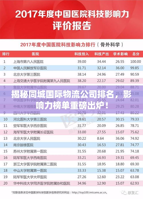 揭秘同城国际物流公司排名，影响力榜单重磅出炉！