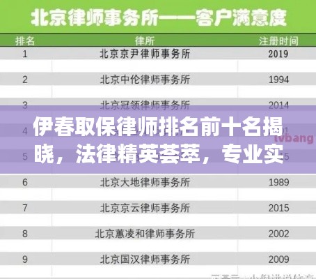 伊春取保律师排名前十名揭晓，法律精英荟萃，专业实力引领业界风潮！