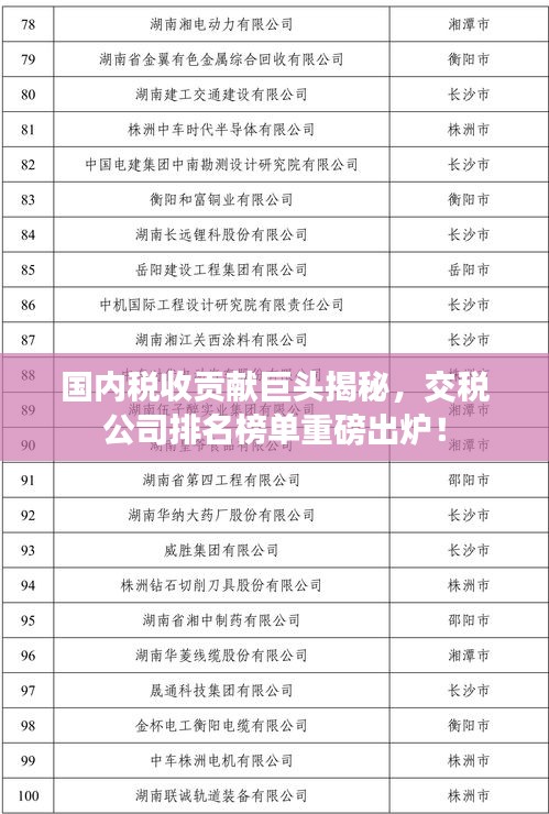 国内税收贡献巨头揭秘，交税公司排名榜单重磅出炉！