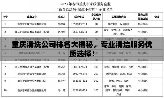 重庆清洗公司排名大揭秘，专业清洁服务优质选择！