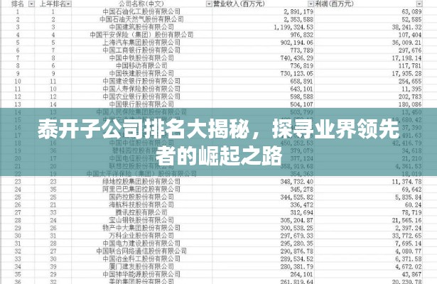 泰开子公司排名大揭秘，探寻业界领先者的崛起之路