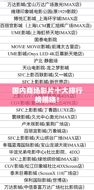 国内商场影片十大排行榜揭晓！