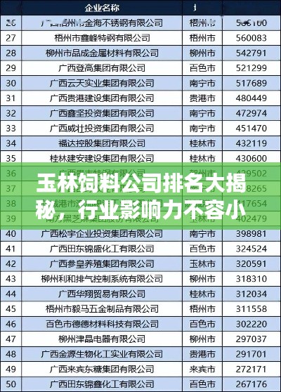 玉林饲料公司排名大揭秘，行业影响力不容小觑